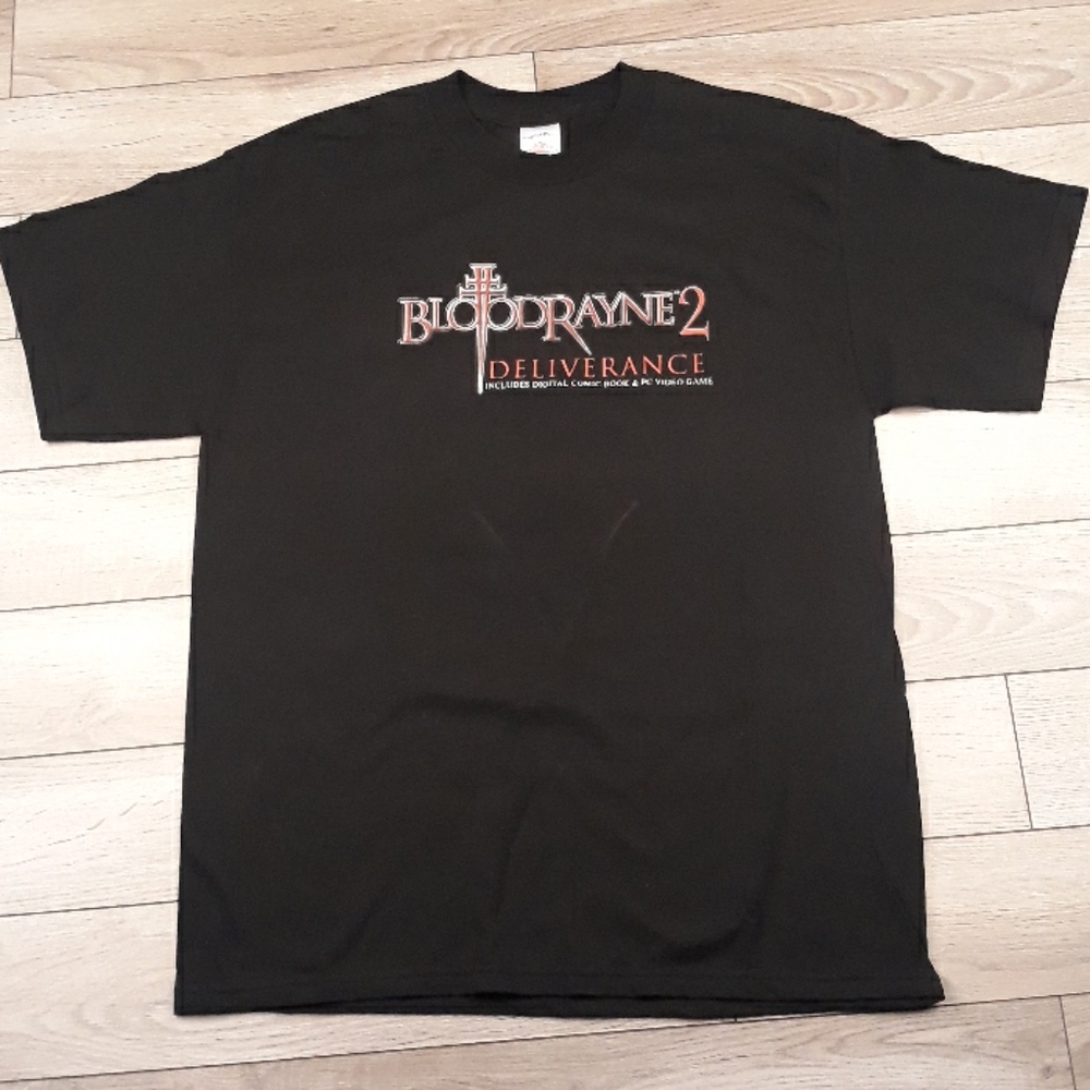BLOODRAYNE 2 Video Game Gamer Black Mens Cotton T Shirt Large 2004 RARE Y2K